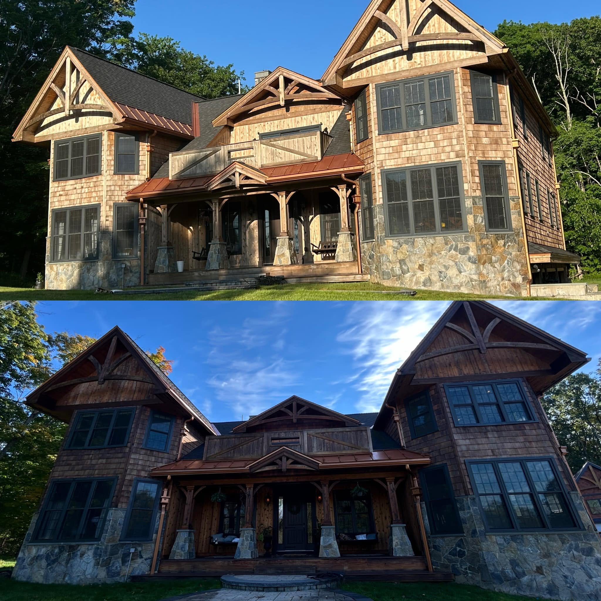Custom Timber-Frame Home & Barn — Translucent Penetrating Oil Stain — New Hampshire