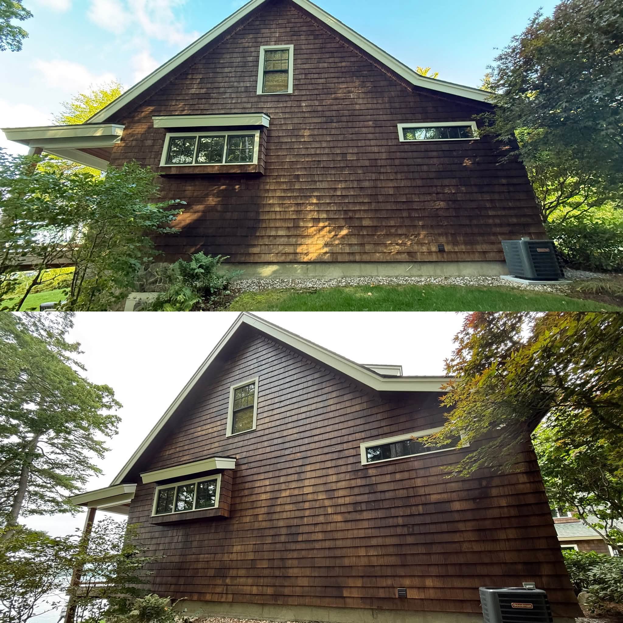 Lakefront Cedar Shingle Restoration — Walnut Stain, Trim & Railings — photo 12