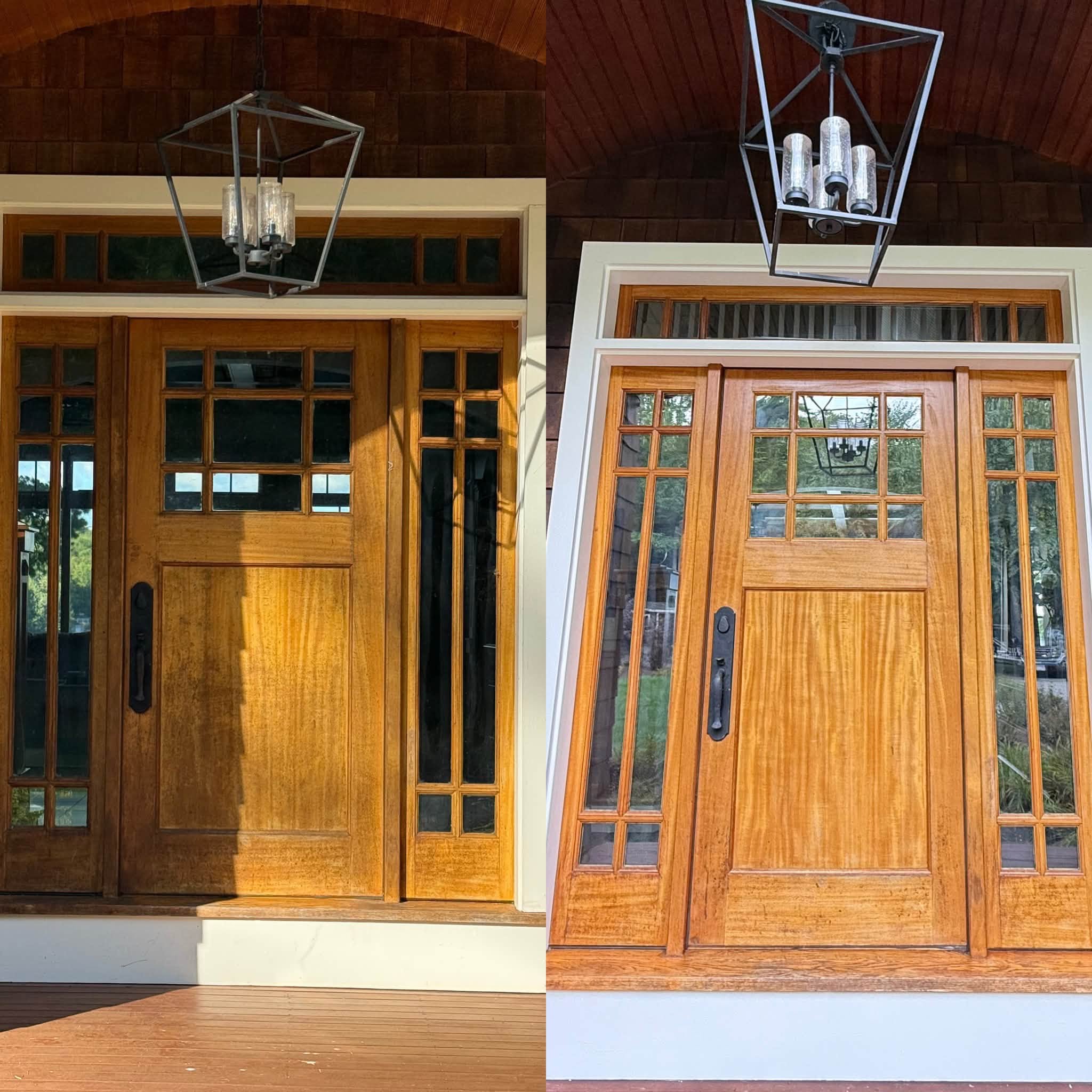 Lakefront Cedar Shingle Restoration — Walnut Stain, Trim & Railings — photo 14