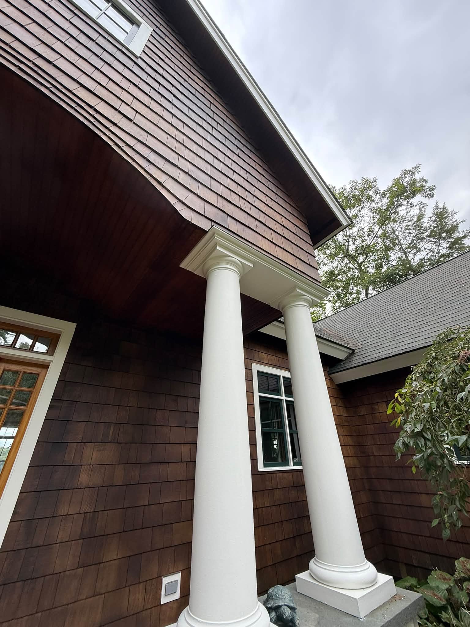 Lakefront Cedar Shingle Restoration — Walnut Stain, Trim & Railings — photo 5